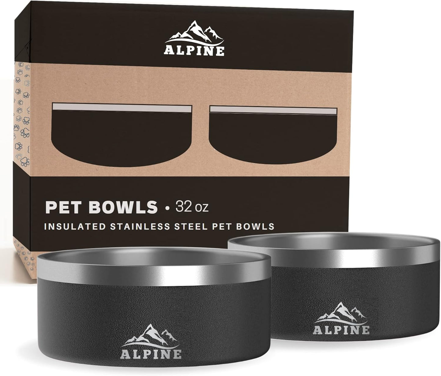 Alpine Set of 2 Stainless Steel Dog Bowls for Food and Water