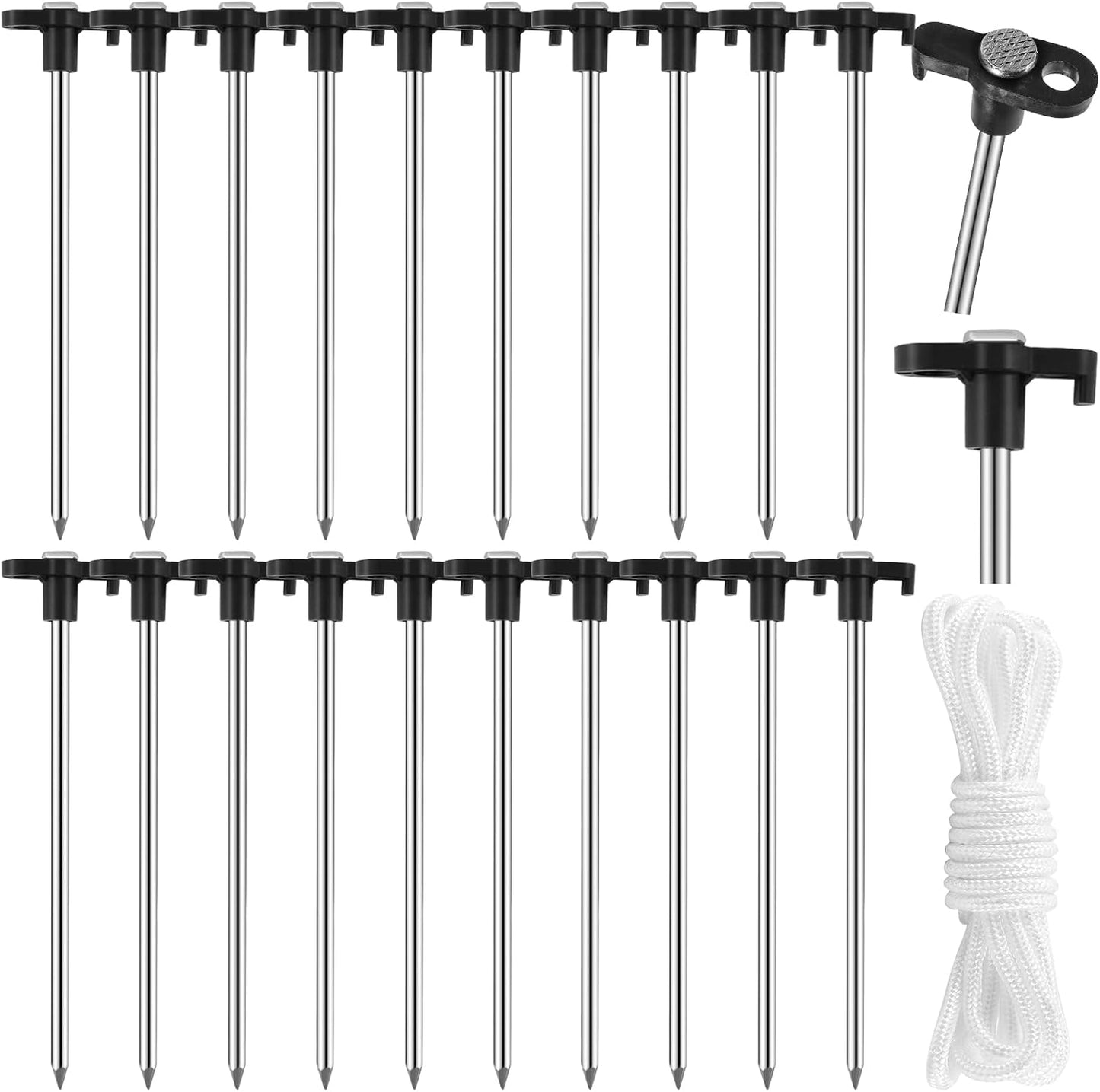 Enhance Stability: 20x7 Heavy-Duty Tent Pegs + Ropes by PLMMOUT