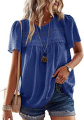 Womens Summer Tops Crewneck Short Sleeve Blouses - Flowy Lace Hem boho