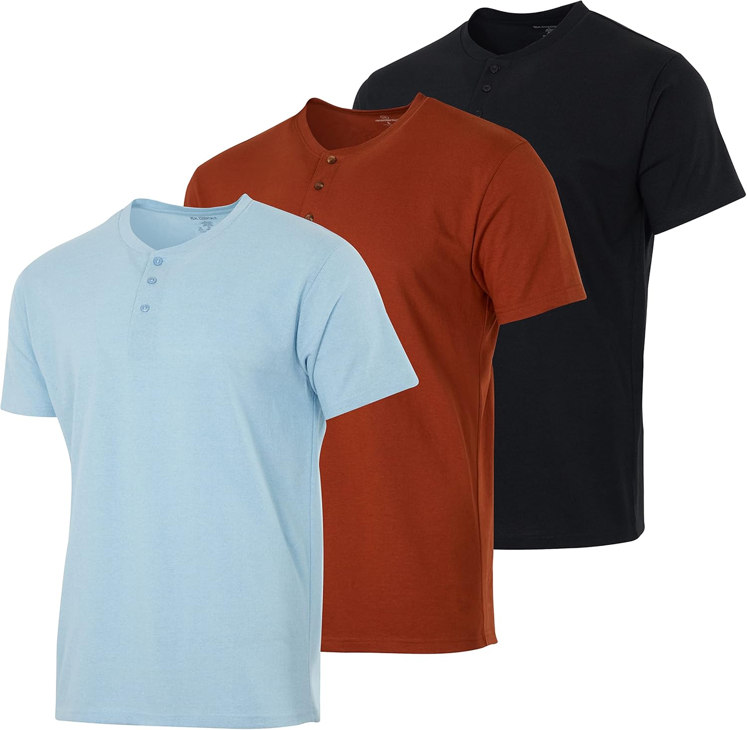 Men's Cotton Short & Long Sleeve Henley T-Shirt 3 Pack