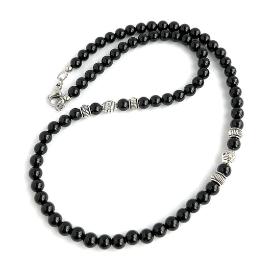 Mens Black Onyx Necklace with 6mm Gemstone Beads for Style