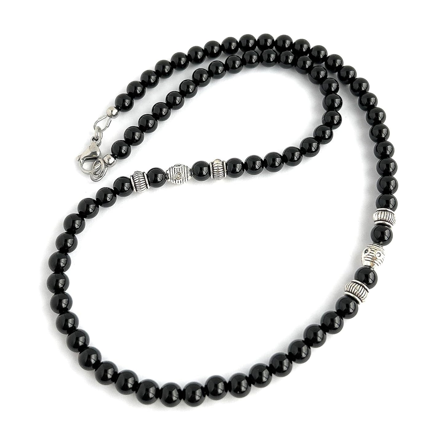Mens Black Onyx Necklace with 6mm AA Grade Gemstone Beads