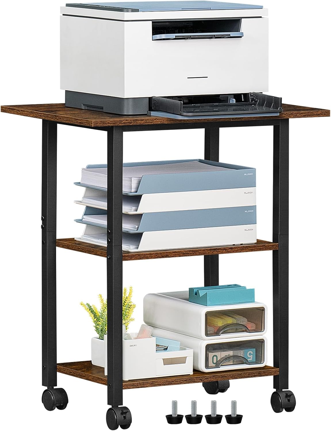 Industrial Printer Stand with Lockable Wheels