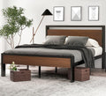 SHA CERLIN 14 Inch Queen Metal Platform Bed Frame with Wooden