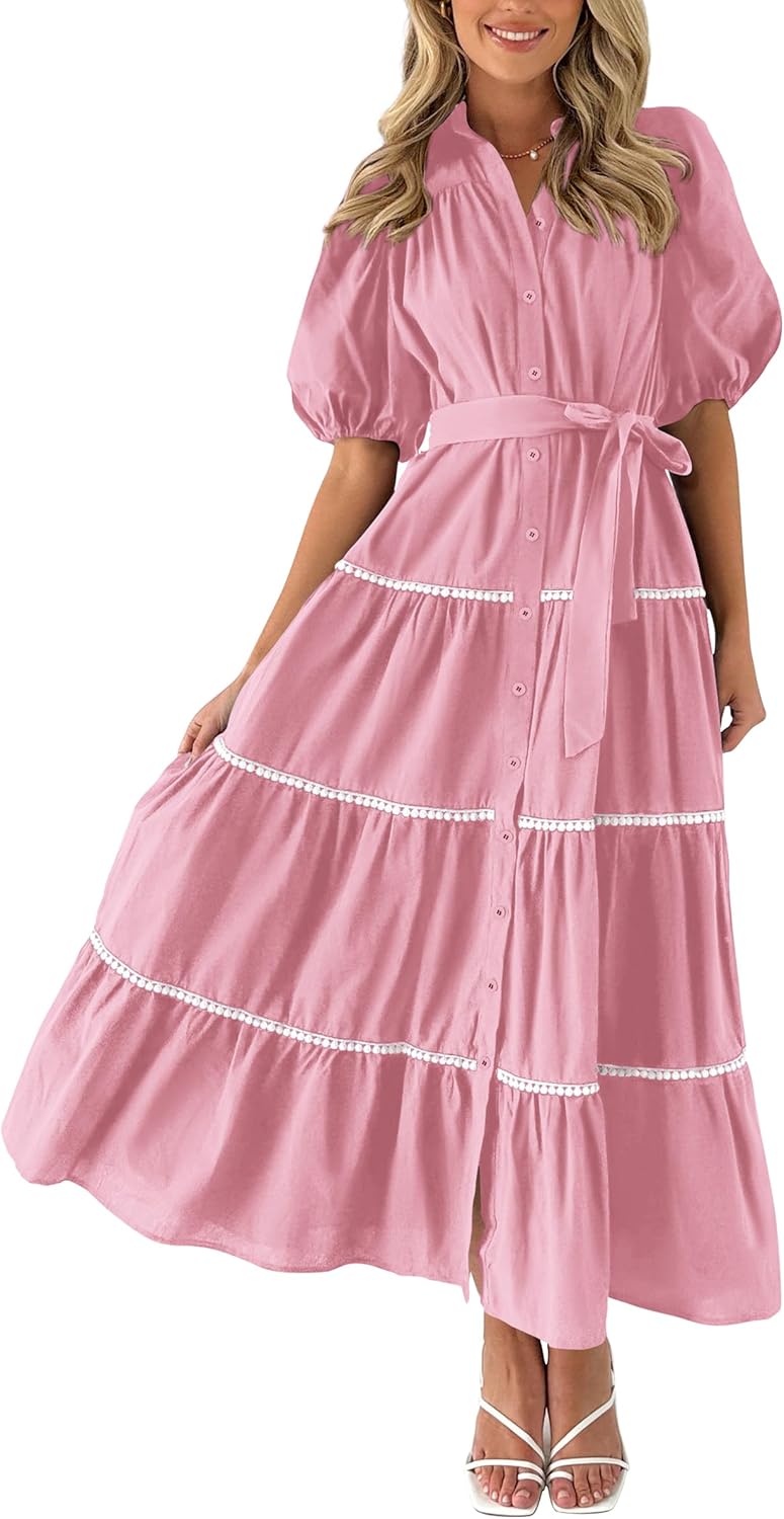 PRETTYGARDEN Women's Summer Button Down Shirt Dress for Style