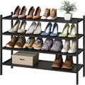 Black 4-Tier Bamboo Wood Shoe Rack - Stackable, Long 33.3 in