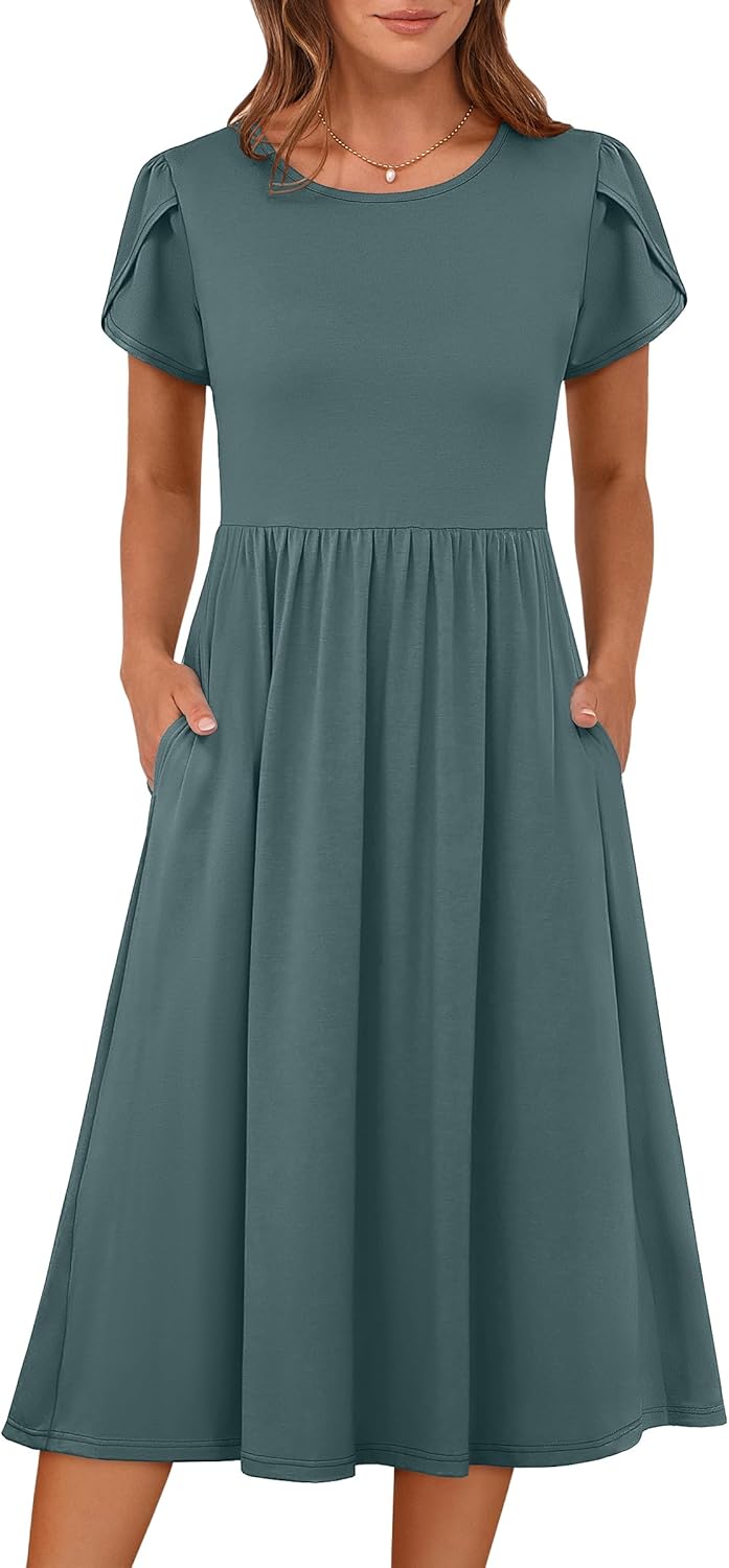 Stylish Women's Summer Floral A-Line Midi Dress with Pockets
