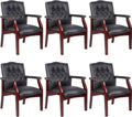 Black Leather Office Chairs Set of 6 - High Back Ergonomic Guest