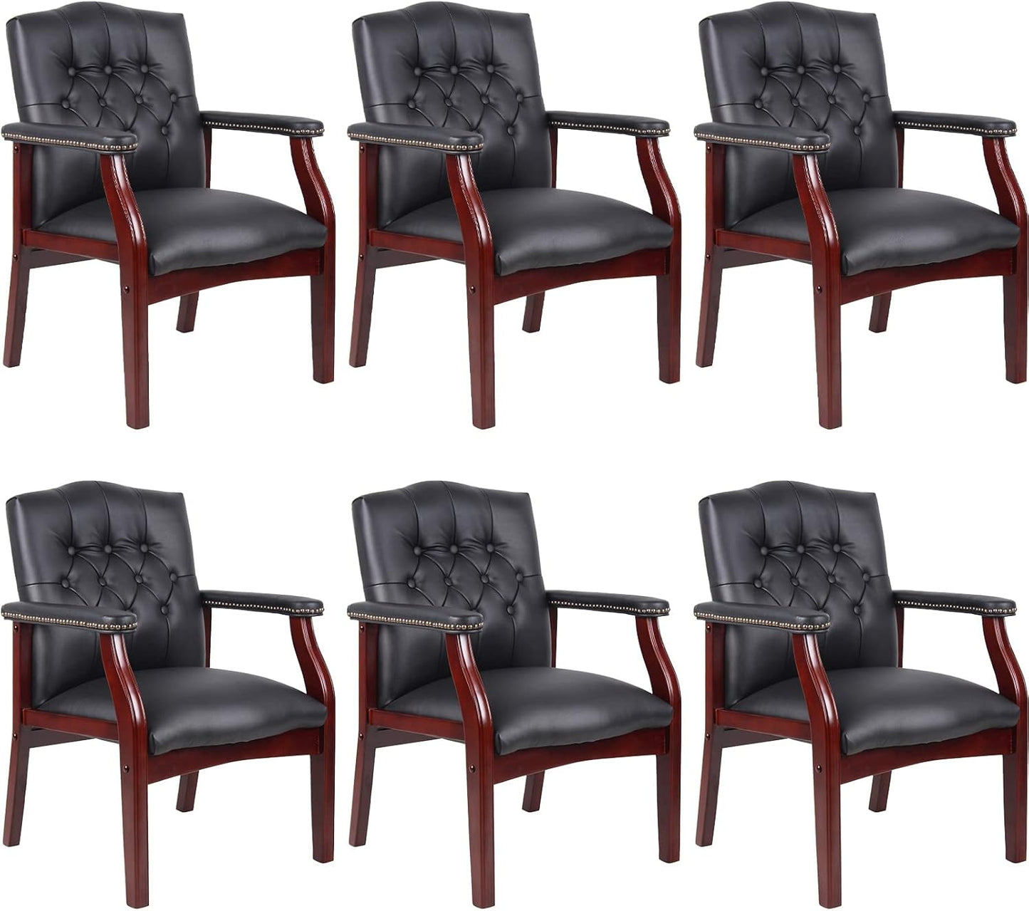 Black Leather Office Chairs Set of 6 for Ergonomic Comfort