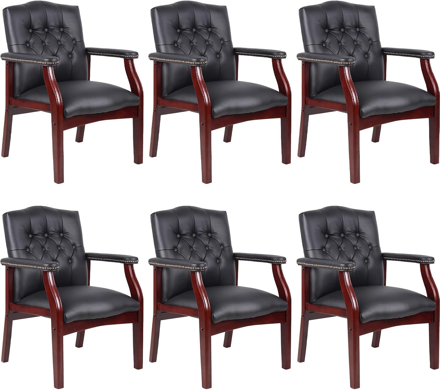 Black Leather Office Chairs Set of 6 for Ergonomic Comfort