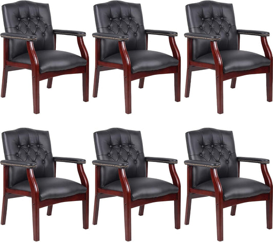 Black Leather Office Chairs Set of 6 for Ergonomic Comfort