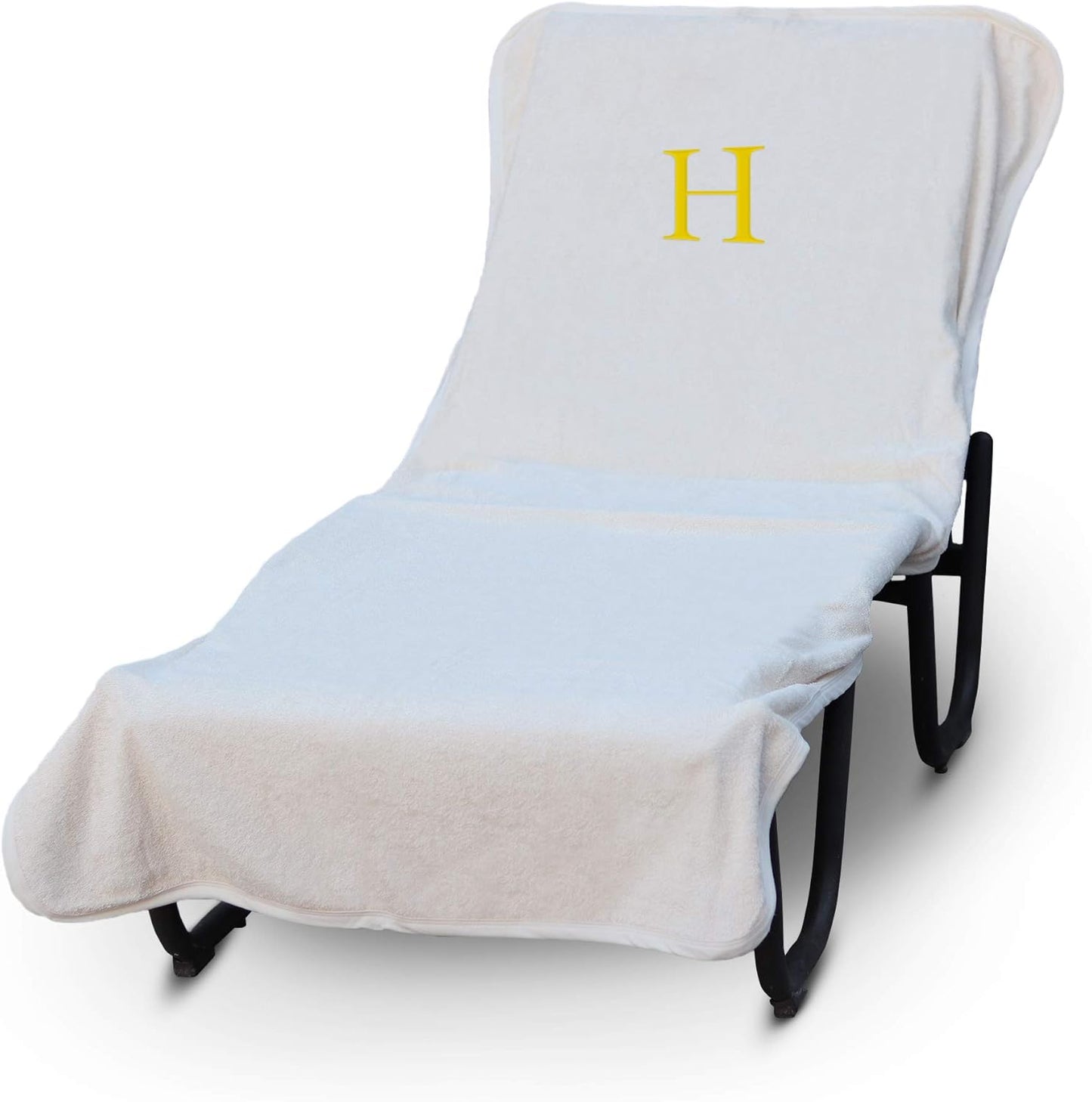 Luxury Hotel Monogrammed Pool Chaise Lounge Cover - White Gold H