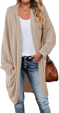 Women's Waffle Knit Batwing Cardigan Long Open Front - Lightweight