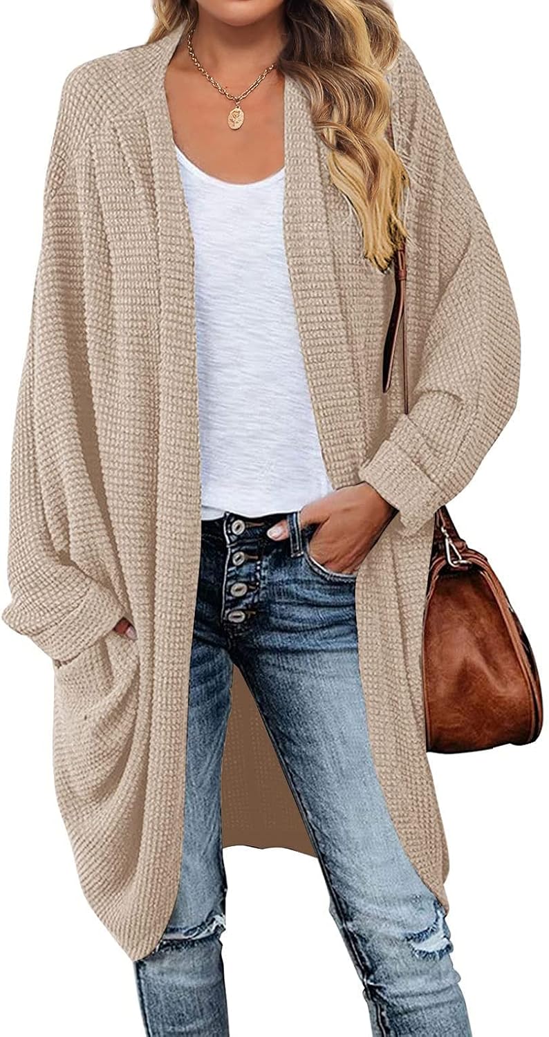 Stylish Women's Waffle Knit Batwing Cardigan for Fall Wear