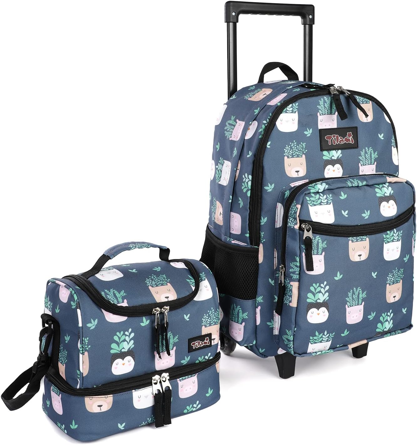 Tilami Rolling Backpack 18 inch with Lunch Bag for Kids Travel