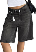 Women Baggy Jorts Mid-Low Waisted Denim Shorts - Relaxed Fit