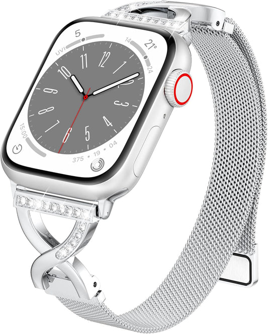 Chic Metal Mesh Apple Watch Band - Elegant X-Shape Clasp