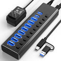 Powered USB Hub 3.2 with 10 Ports and Individual Switches