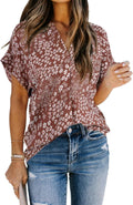 Allimy Women Summer Casual Split V Neckline Floral Chiffon Blouse