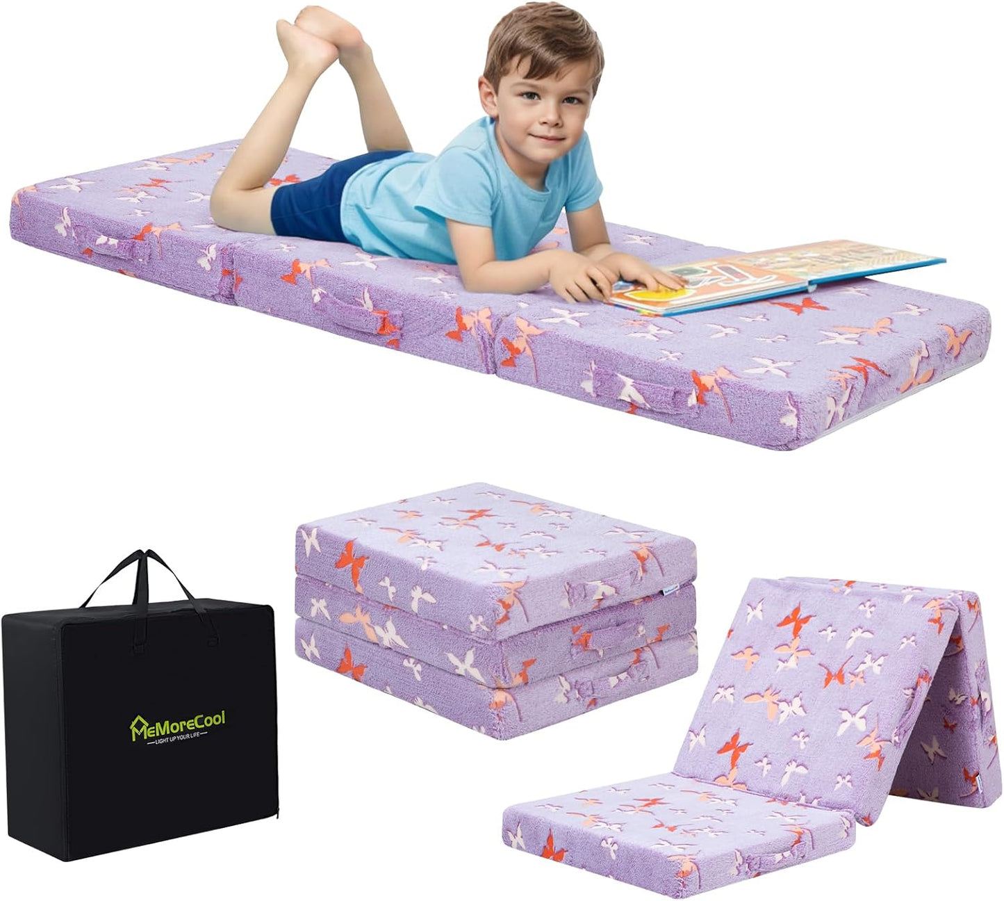 MeMoreCool Foldable Floor Mattress for Kids with Glow Butterflies
