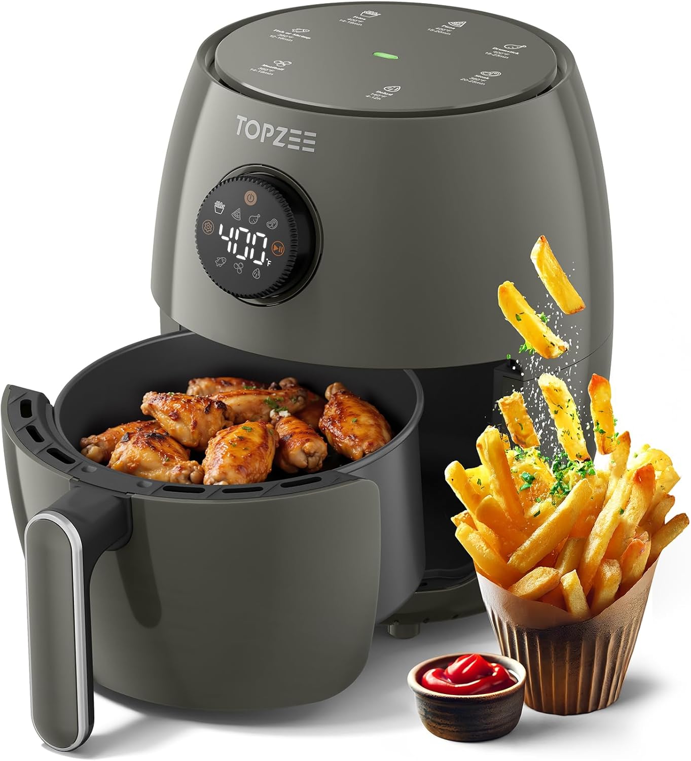 Topzee Small Air Fryer: 98% Less Oil, Multi-function, Compact