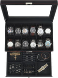 Watch Box Jewelry Organizer with Glass Lid and Lock for Men