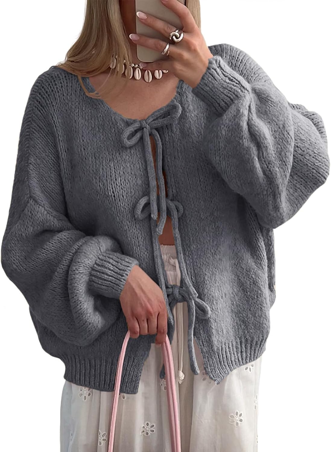 UNCLECAT Womens Bow Tie Front Cardigan Sweaters for Fall