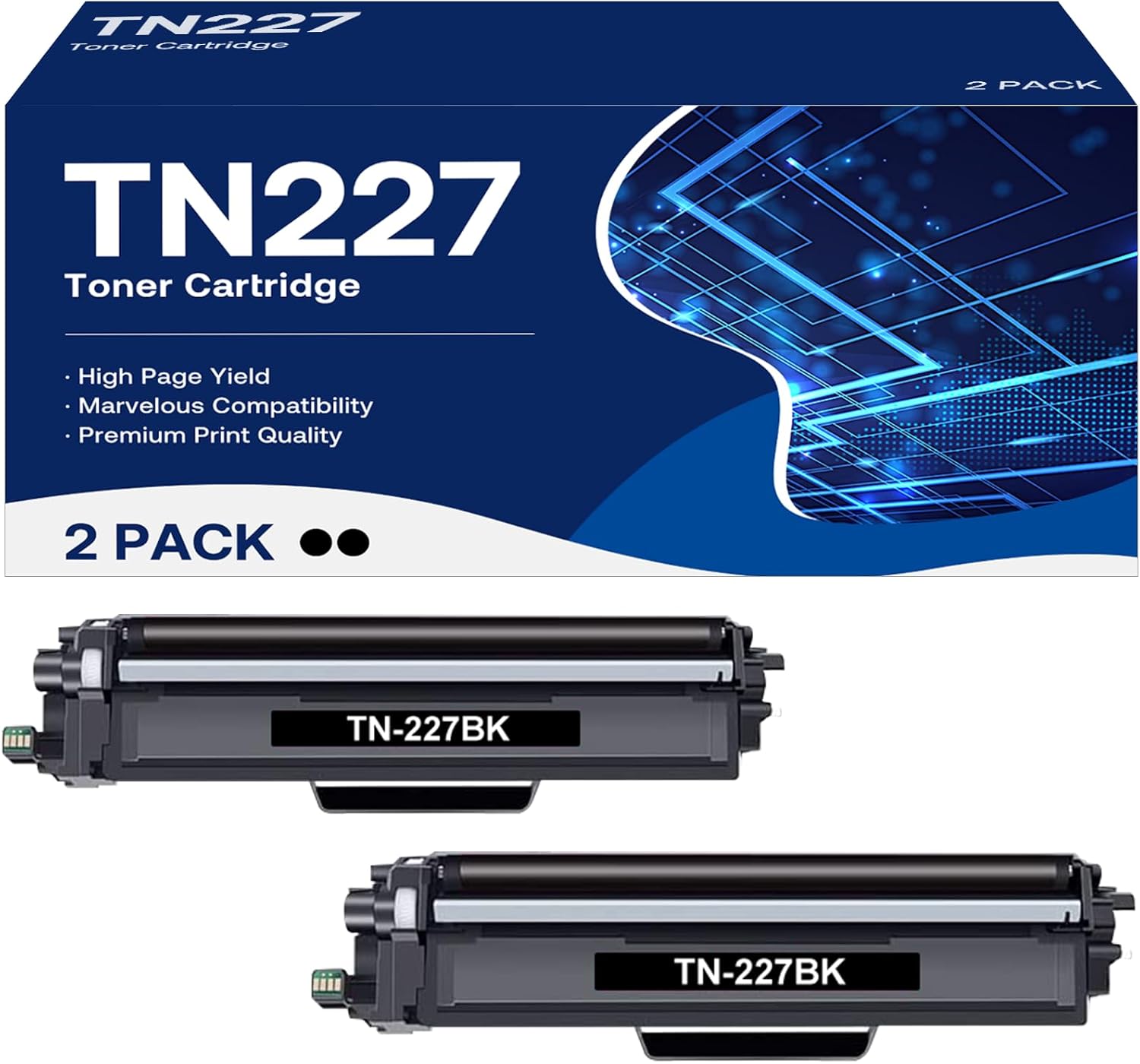 Compatible Toner Cartridge Replacement for Brother TN227 Black 2-Pack