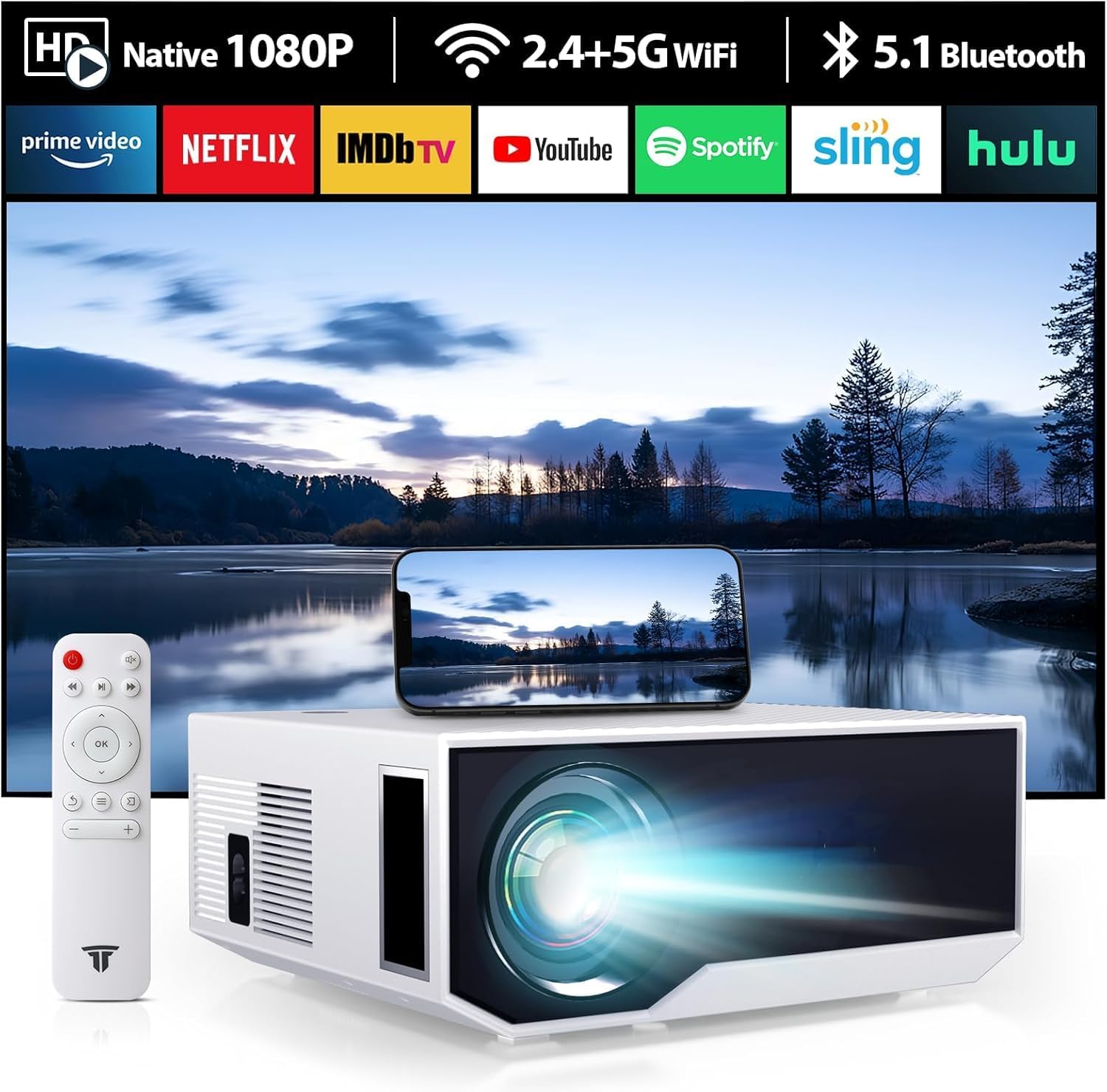 Portable Mini Projector with WiFi and Bluetooth for 4K Movies