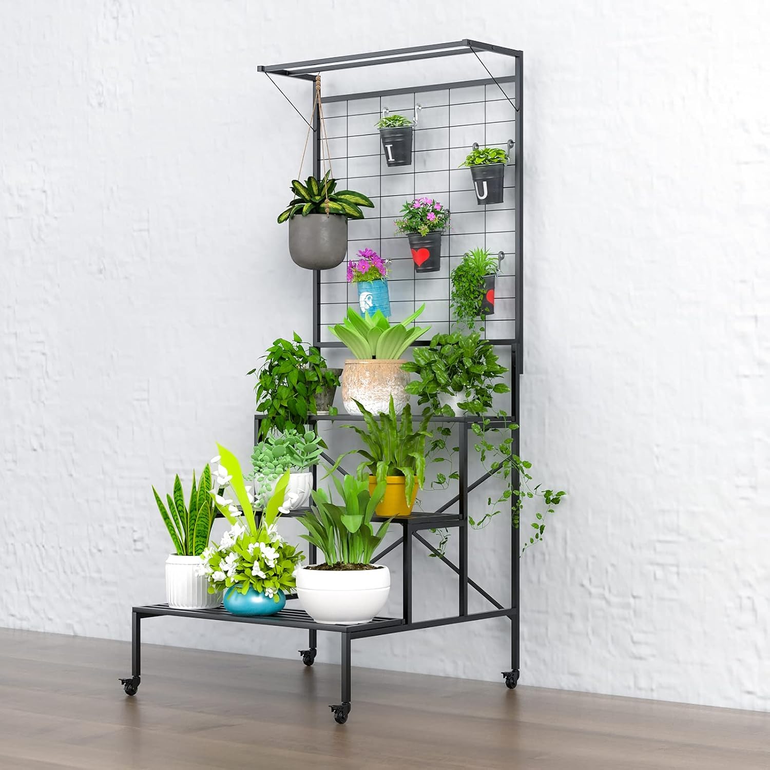 Heavy Duty 3 Tier Plant Stand with Wheels for Large Pots