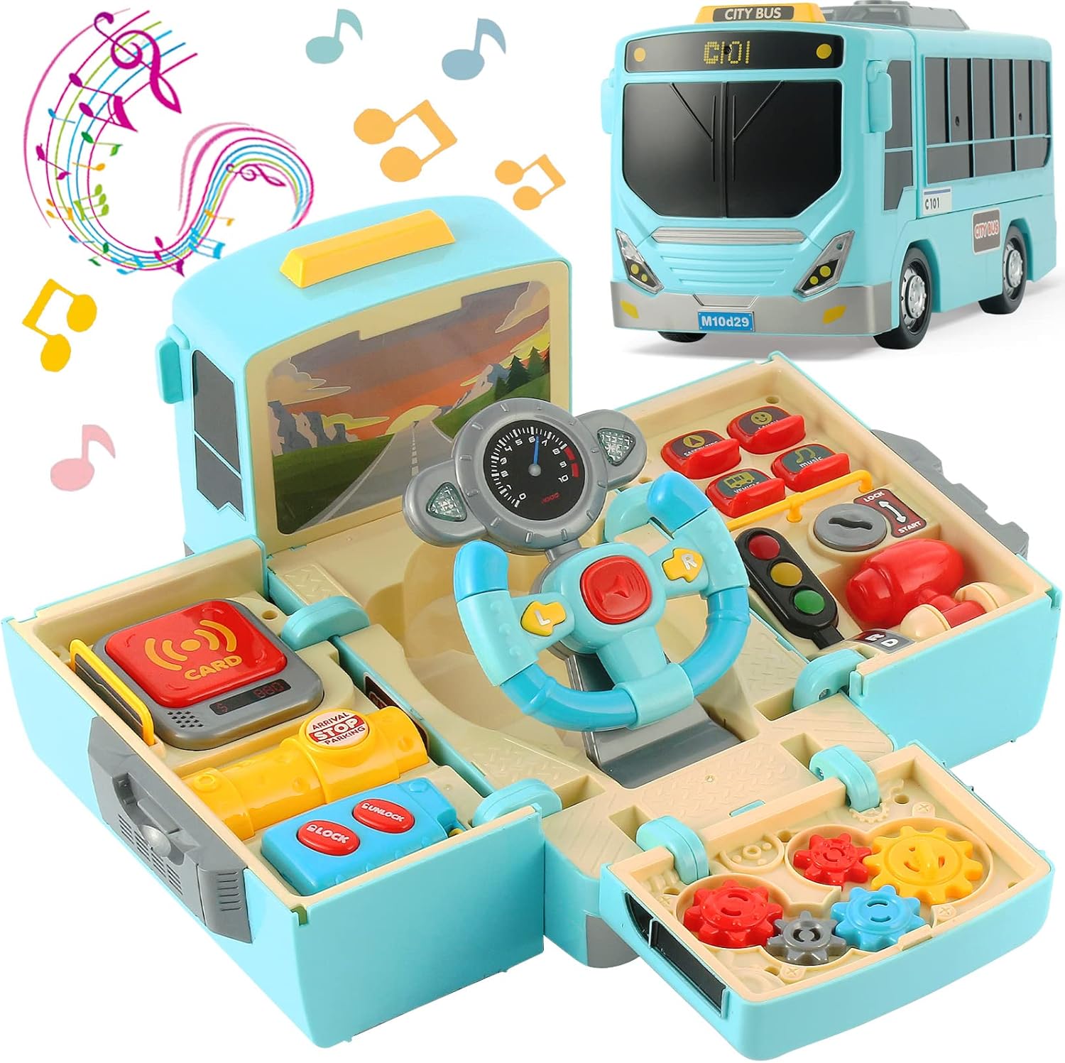 HONGTUO Bus Toy with Sound and Light for Kids Aged 1-5