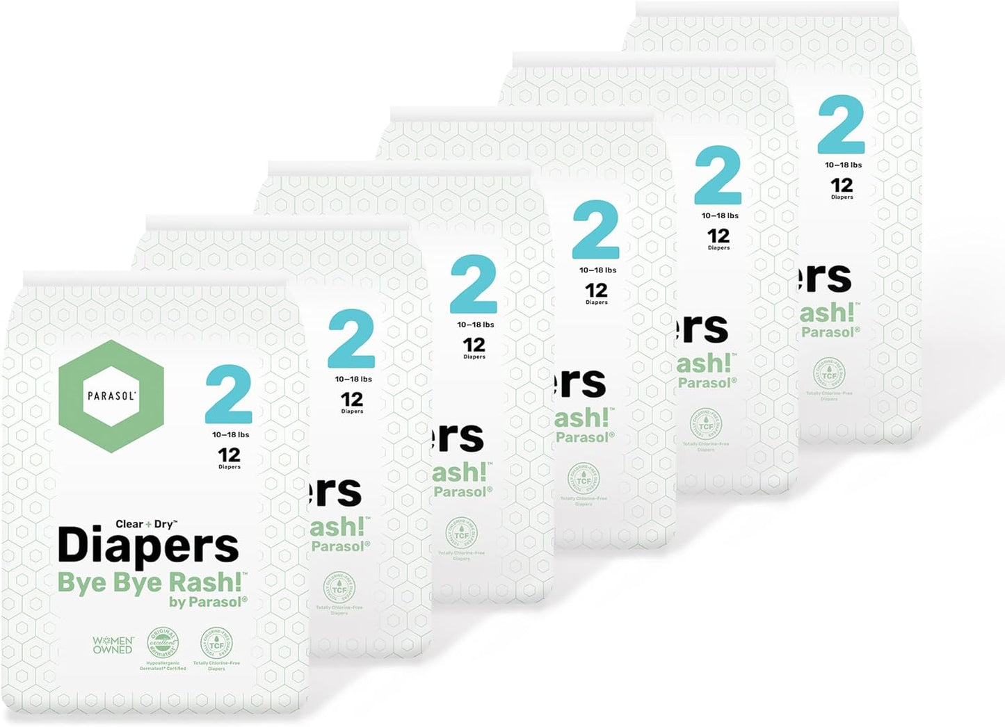 RashShield Protection Diapers | PARASOL Clear+Dry Size 2