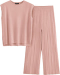 Women's Knit Loungewear Two Piece Set - Chic High Low Pullover