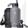 64 oz Insulated Water Bottle with Straw & 3 Lids - Half Gallon Jug