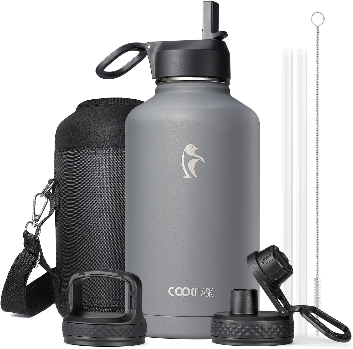 64 oz Insulated Water Bottle with Straw & 3 Lids for Sports