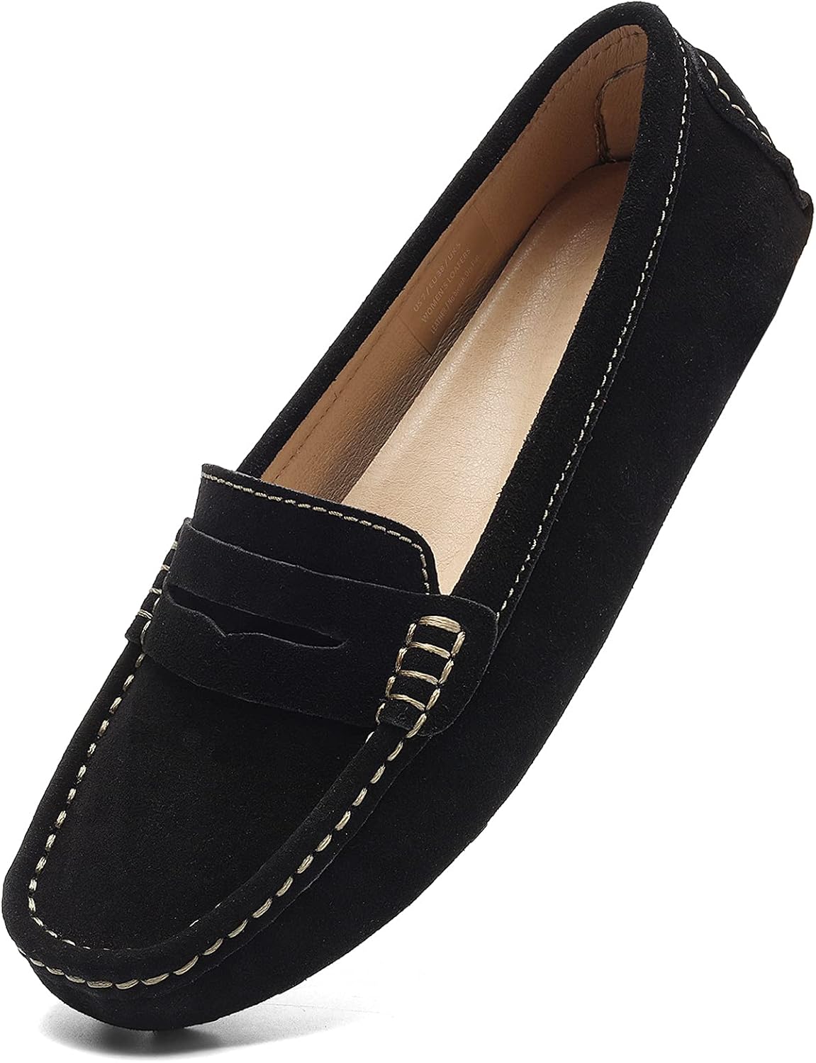 Osslue Women's Suede Leather Casual Penny Loafers for Comfort