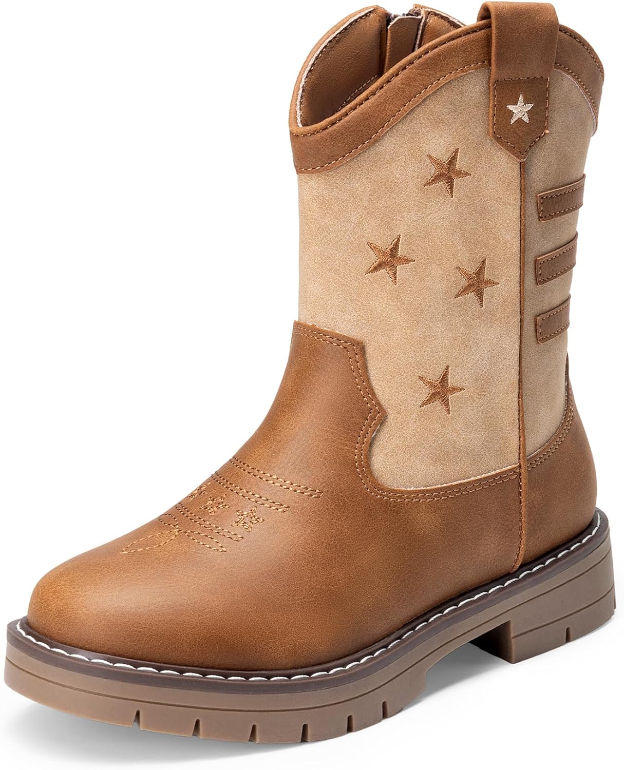 DREAM PAIRS Kids Cowboy Boots with Side Zipper for Comfort