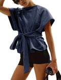 Women's Summer Tie Knot Crewneck Tee - Lightweight Athleisure Top