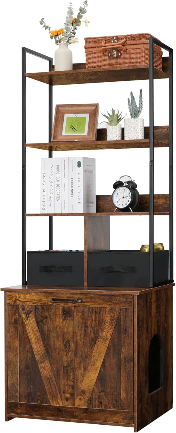 DWANTON Litter Box Enclosure with Storage Shelves and Drawers