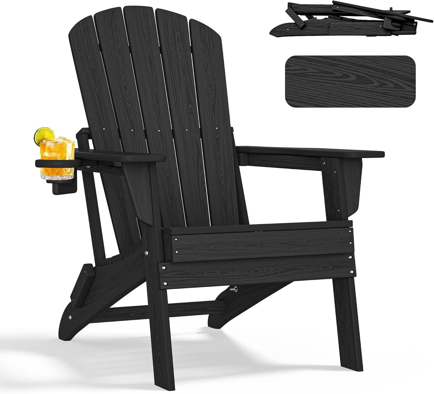 Folding Adirondack Chair with Ergonomic Design and Cup Holder