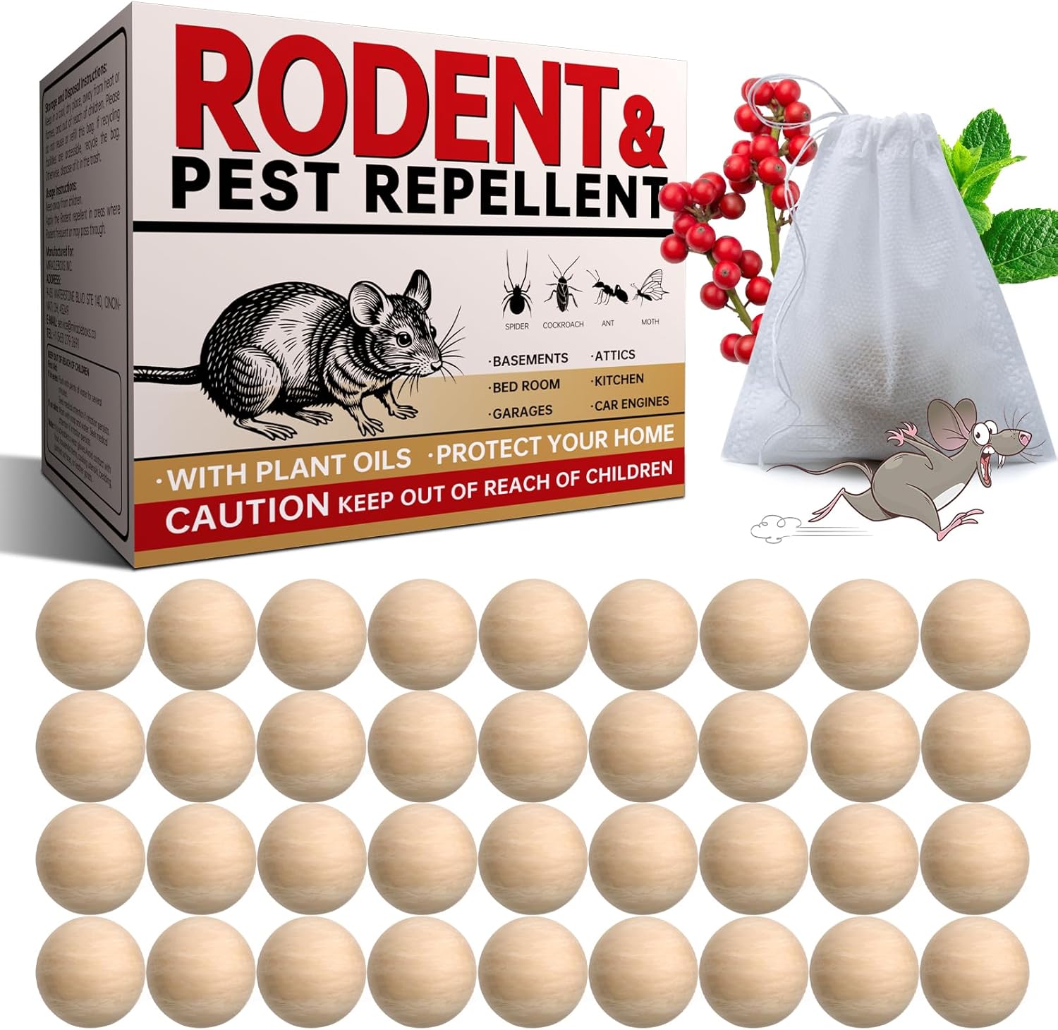 Peppermint Mouse Repellent Balls -  Effective Indoor/Outdoor Deterrent