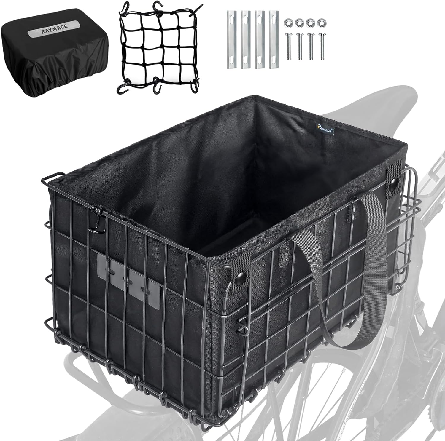 RAYMACE Bike Basket Rear with Removable Liner and Cargo Net