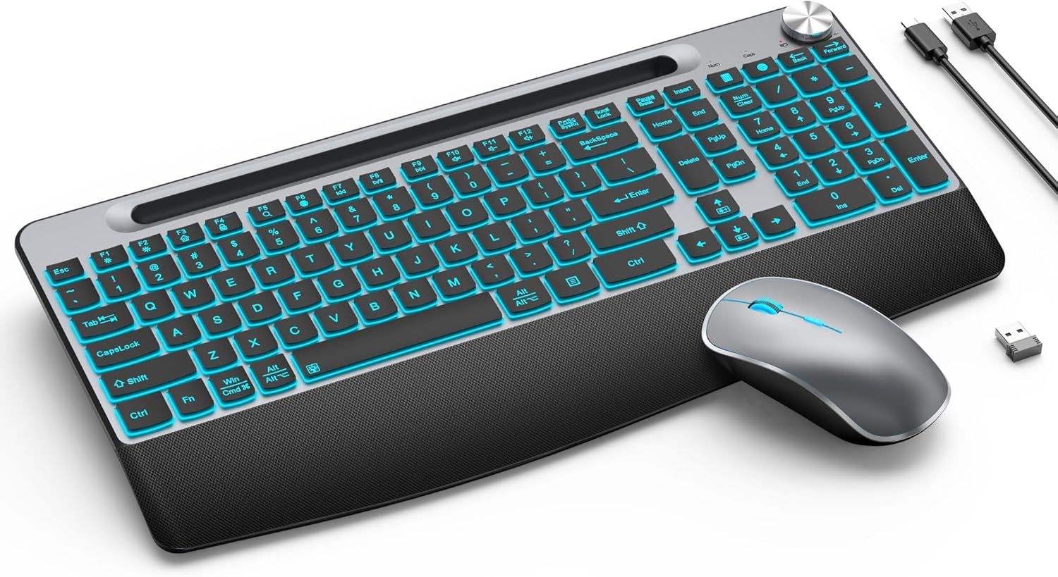 JOYACCESS Ergonomic Wireless Backlit Keyboard with Phone Holder