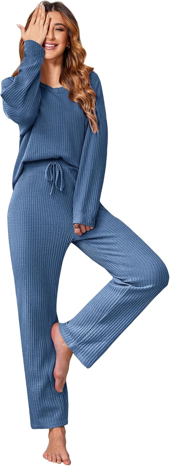 Ekouaer Women's Waffle Knit Pajama Sets for Cozy Comfort