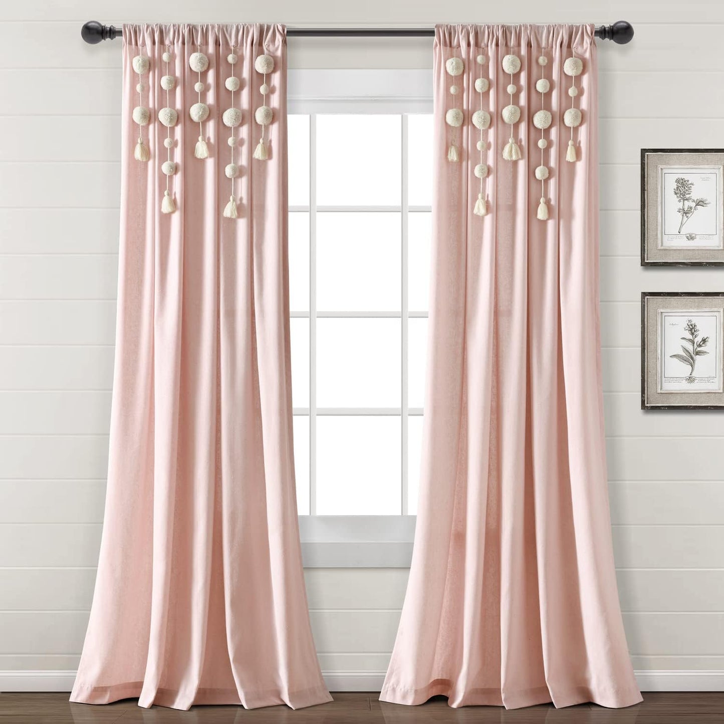 Lush Decor Boho Pom Pom Tassel Curtain: 84 Length x 52 Width, Blush