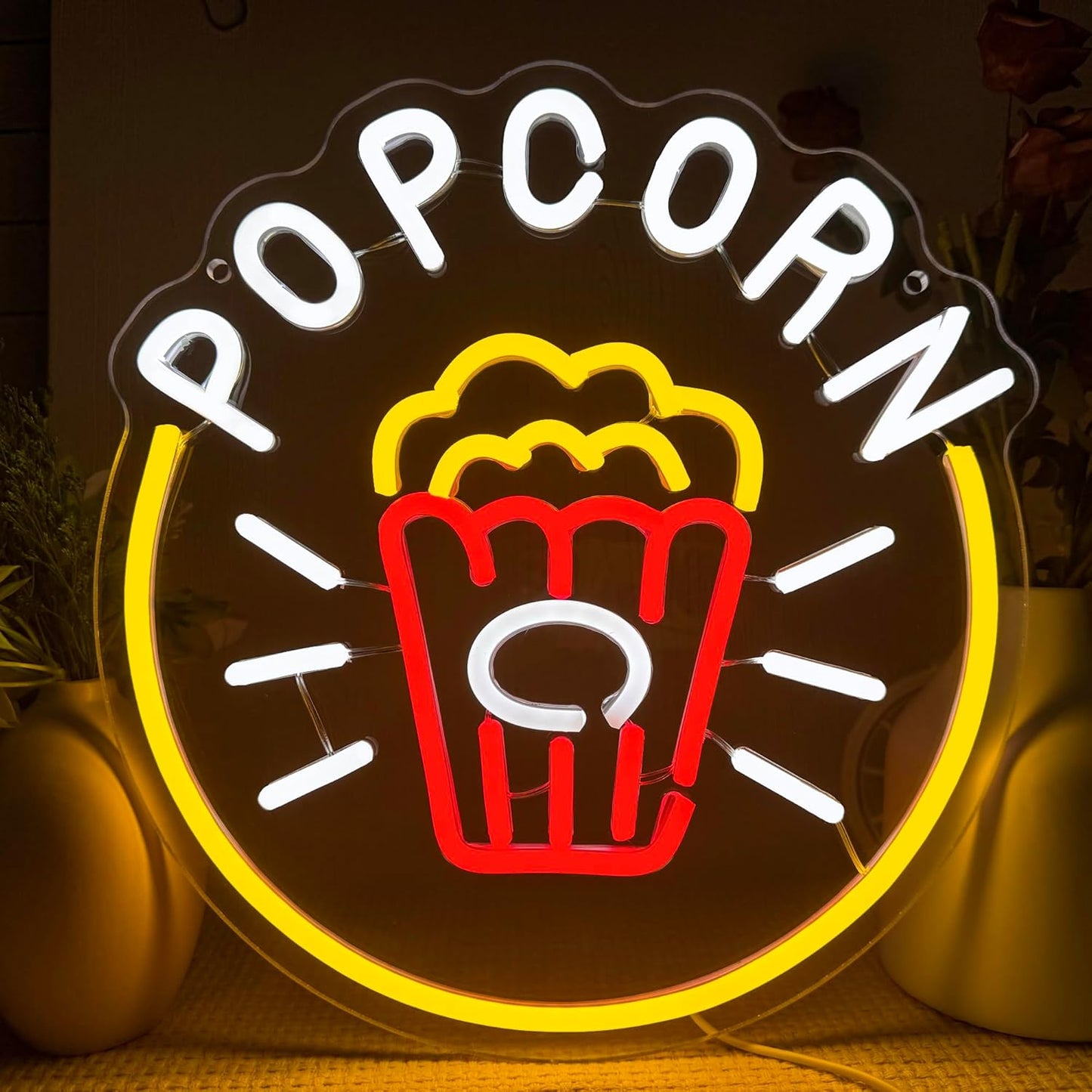 Popcorn Neon Sign for Home Theater Decor and Parties