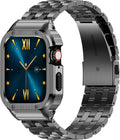 HASLFM Stainless Steel Band with Case Compatible with Apple Watch 45mm