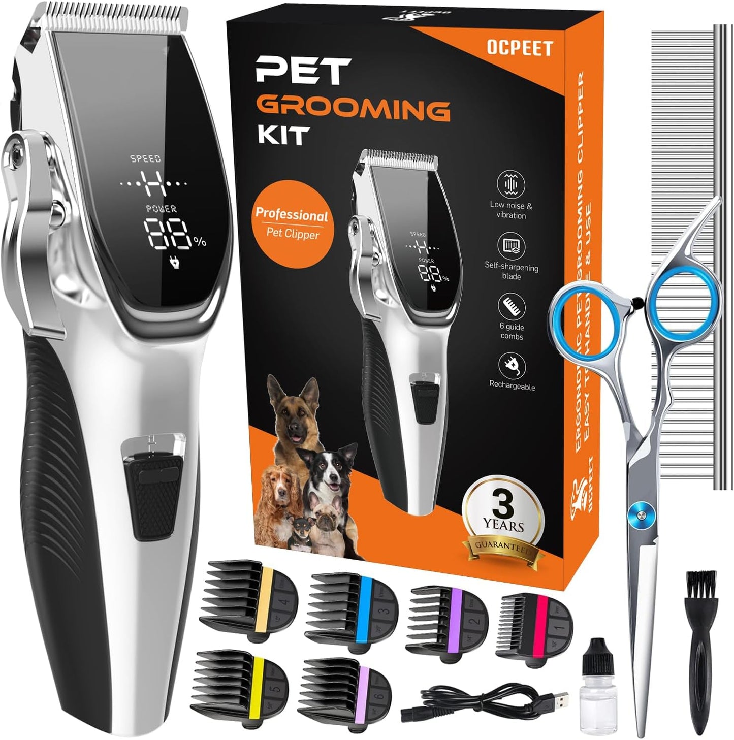 Dog Grooming Kit Low Noise Cordless Clippers for All Pets