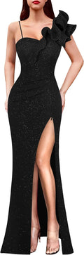 VFSHOW One Shoulder Ruffle Ruched Maxi Dress - Elegant Split Gown so