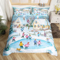Winter Ski Queen Duvet Cover - Cute Christmas Snow Bedding Set